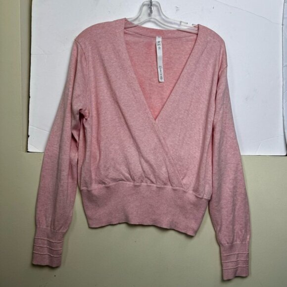 Lululemon Crossover Faux Wrap Cashmere Cotton Ribbed Sweater Top Knit Pink 10 - Picture 2 of 16